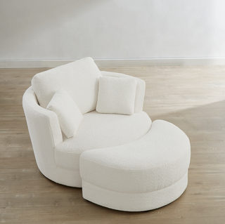 Brandy Swivel Chair with Ottoman - Boucle Arctic