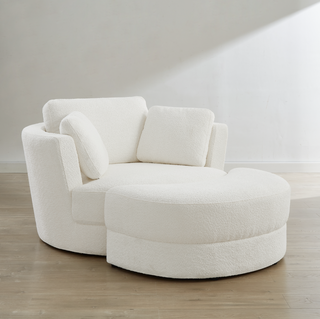 Brandy Swivel Chair with Ottoman - Boucle Arctic