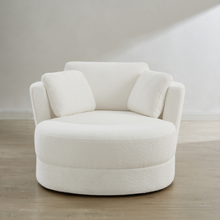 Brandy Swivel Chair with Ottoman - Boucle Arctic